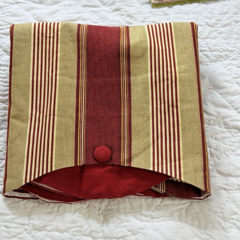 Custom Window Valance Red Gold Stripe 78 x 18 Lined Button Accent